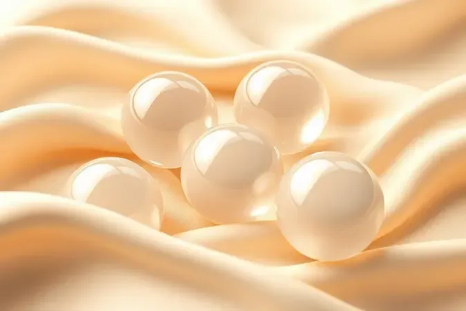 Render 3D de gotas nutritivas brilhantes envoltas por fibras sedosas representando hidratação profunda de cabelo tingido com progressiva.
