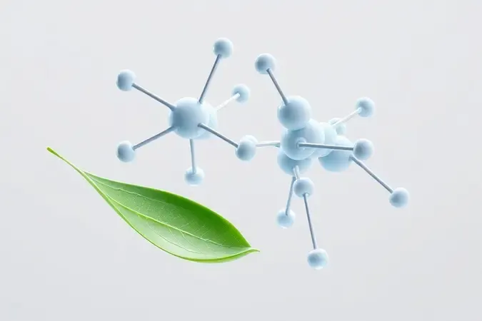 Estruturas moleculares e ingredientes naturais em render 3D representando fórmulas de base com ativos de tratamento
