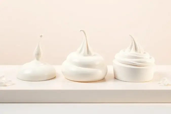Comparação conceitual 3D entre loção, creme e manteiga corporal com texturas diferentes.