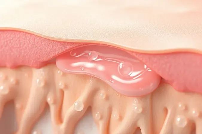 Render 3D conceitual do manto hidrolipídico da pele mostrando camadas microscópicas com barreira protetora translúcida e gotículas de hidratação.