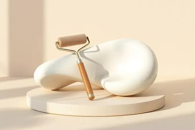 Ferramentas de massagem minimalistas sobre superfície neutra em render 3D