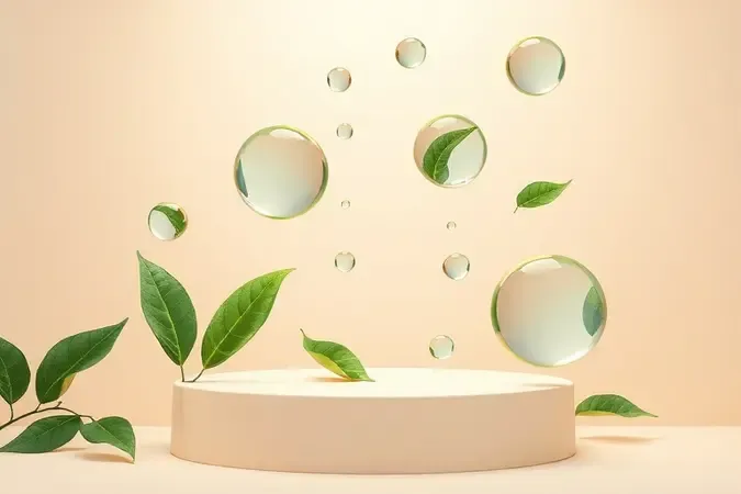 Ingredientes ativos botânicos em render 3D conceitual para cuidados com a pele