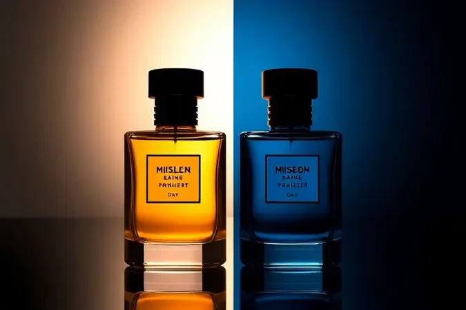 Dois frascos de perfume masculino sem marca representando fragrâncias para dia e noite