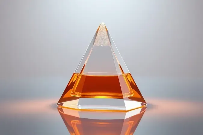 Render 3D de pirâmide olfativa com camadas de notas de perfume