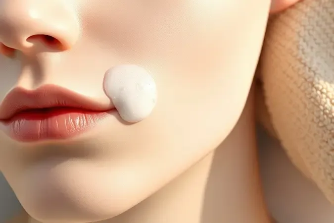Render 3D de preparação da pele antes do barbear com superfície suave, gel translúcido e gotas de água.
