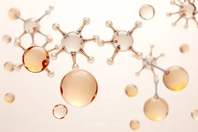 Render 3D conceitual de estruturas moleculares e gotas de vidro representando tecnologia em fórmula