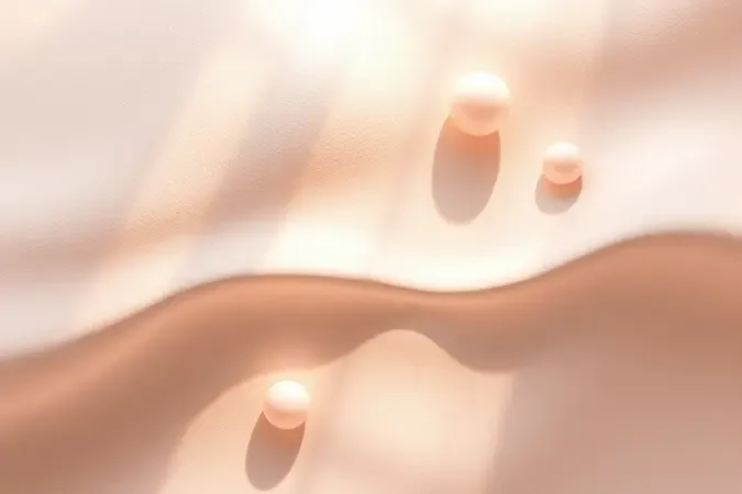 Render 3D conceitual de superfície de pele renovada com esferas peroladas e luz suave