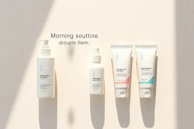 Rotina de skincare facial segura para gestantes com três passos em composição 3D minimalista e iluminada.