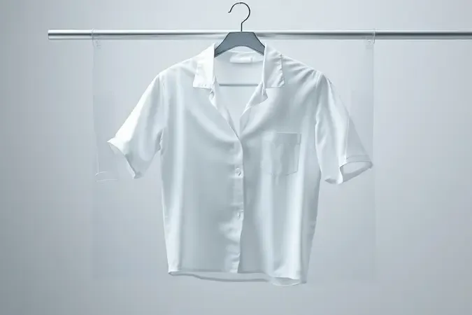 Render 3D conceitual de roupa branca com película protetora invisível e luz suave