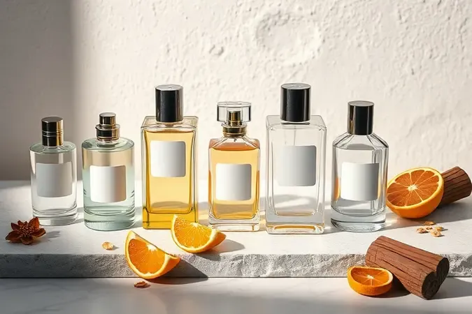 Seleção de frascos de perfume masculino sem rótulos sobre superfície neutra em renderização 3D conceitual