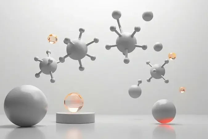 Renderização 3D conceitual de estruturas moleculares abstratas com tons de alerta, representando substâncias químicas a evitar durante a amamentação.