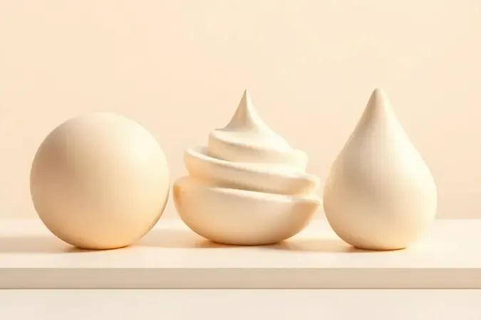 Texturas de autobronzeador em creme, mousse e óleo em renderização 3D conceitual.