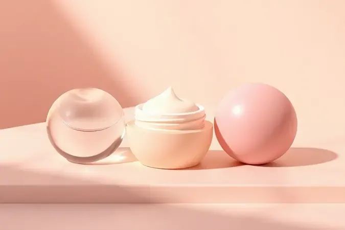 Três texturas abstratas de cuidados labiais em renderização 3D sobre superfície minimalista representando diferentes níveis de hidratação.
