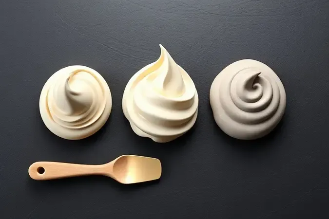 Render 3D mostrando três texturas diferentes de máscara capilar: creme denso, gel-creme leve e pasta rica.