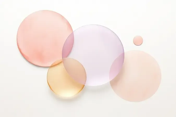 Render 3D conceitual de círculos translúcidos em tons pastéis representando coloração semipermanente com efeito suave e temporário.