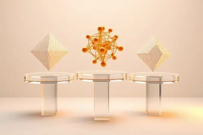Render 3D conceitual mostrando três estruturas moleculares distintas representando os diferentes tipos de colágeno.