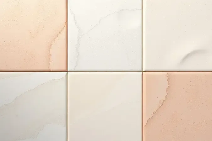 Representação 3D conceitual de diferentes texturas de pele com superfícies minimalistas para escolha do sabonete ideal.