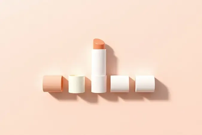 Composição 3D minimalista com diferentes tipos de protetores labiais sem marca para guia de escolha