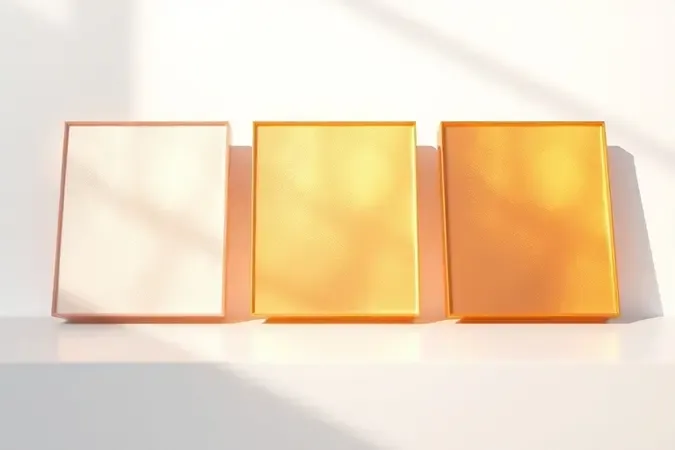 Render 3D com três tons perolados abstratos em champagne dourado e cobre representando iluminadores para diferentes tons de pele